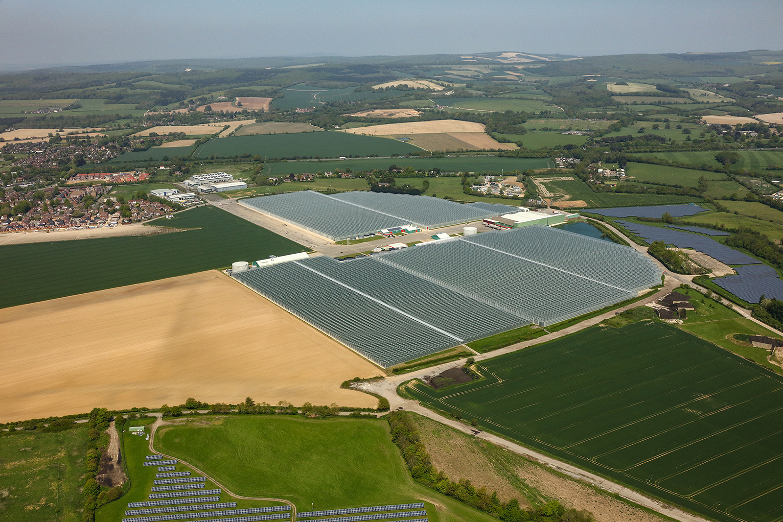 An arial photograph of the glasshouses on Tangmere Airfield Nurseries in the UK